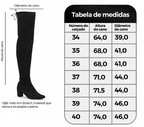 Bota Feminina Camurça Over The Knee Salto Alto Grosso Cano Longo Stretch Elástico Confortável