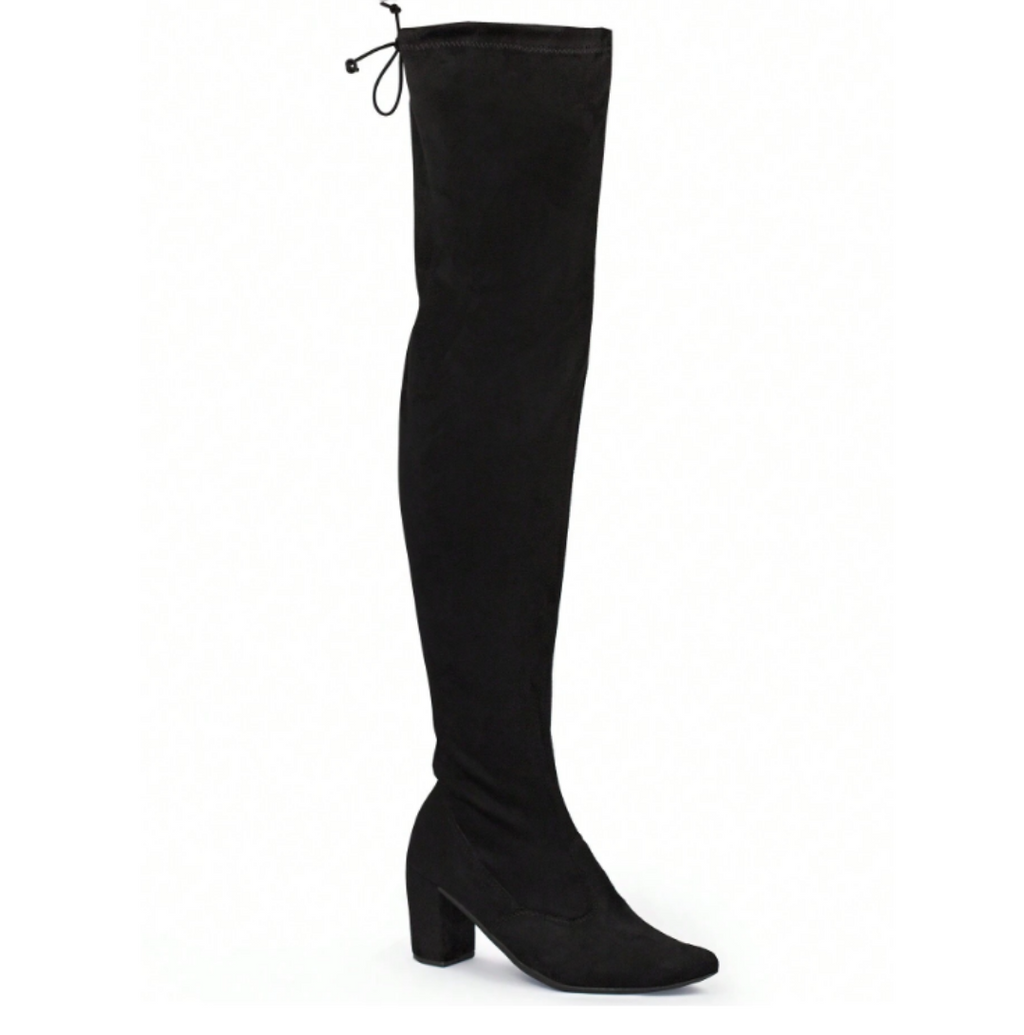 Bota Feminina Camurça Over The Knee Salto Alto Grosso Cano Longo Stretch Elástico Confortável