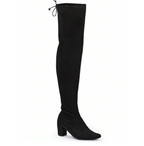 Bota Feminina Camurça Over The Knee Salto Alto Grosso Cano Longo Stretch Elástico Confortável