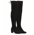 Bota Feminina Camurça Over The Knee Salto Alto Grosso Cano Longo Stretch Elástico Confortável