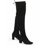 Bota Feminina Camurça Over The Knee Salto Alto Grosso Cano Longo Stretch Elástico Confortável
