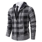 Jaqueta Masculina de Malha com Capuz Cardigã Xadrez