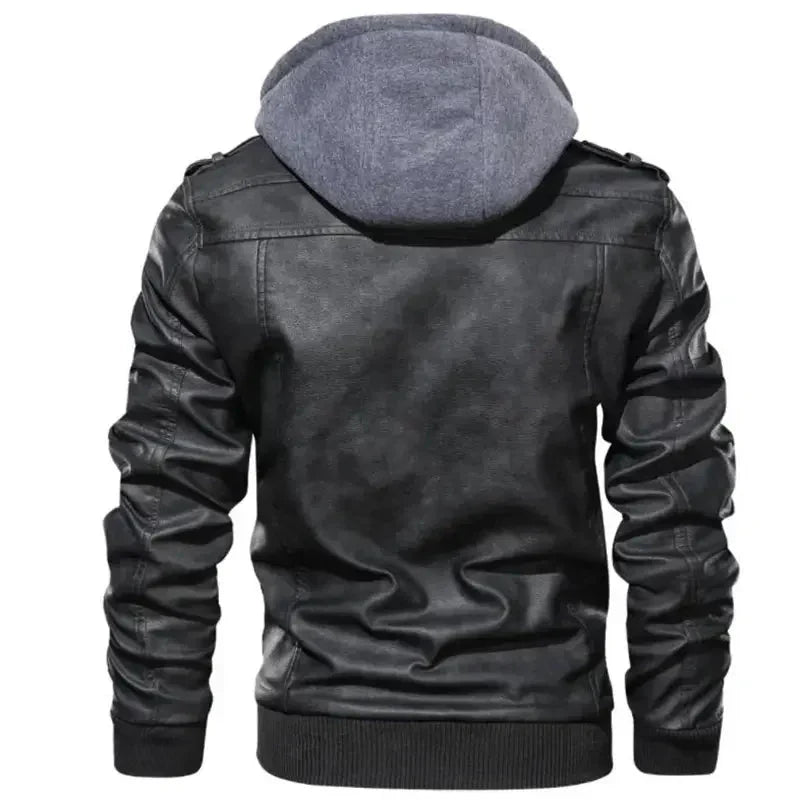 Jaqueta de Couro Masculina com Capuz
