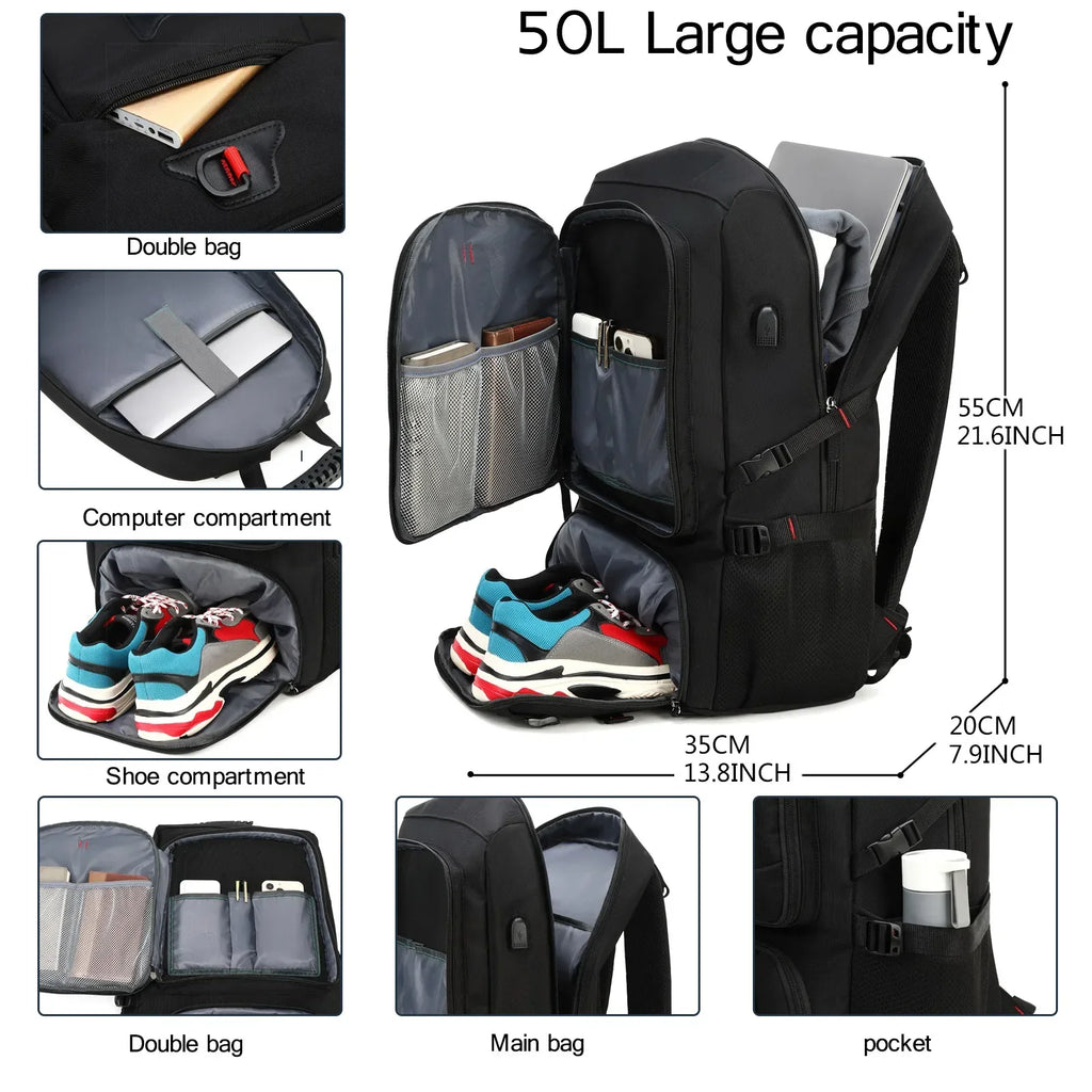 Mochila de Viagem 50L a Prova D'Água e Leve