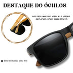 Óculos Masculino Quadrado Madeira Bambu UV400