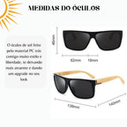 Óculos Masculino Quadrado Madeira Bambu UV400