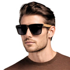 Óculos Masculino Quadrado Madeira Bambu UV400