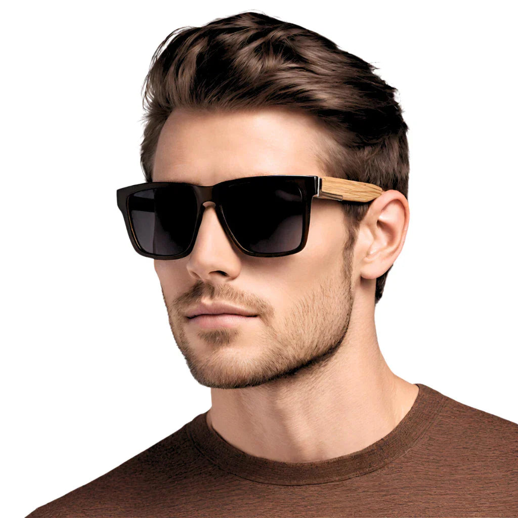 Óculos Masculino Quadrado Madeira Bambu UV400