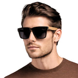 Óculos Masculino Quadrado Madeira Bambu UV400