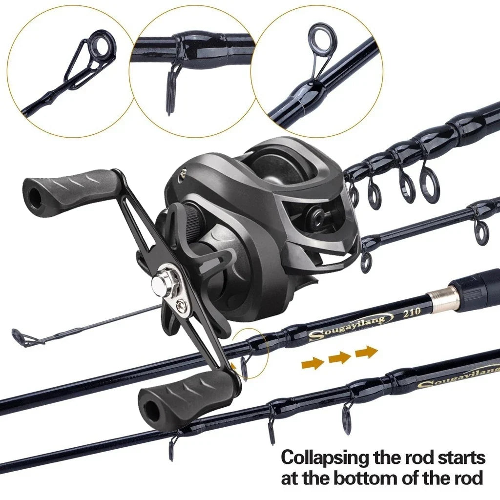 Carretilha de Pesca 30KG Drag + Vara de Pesca em Fibra de Carbono
