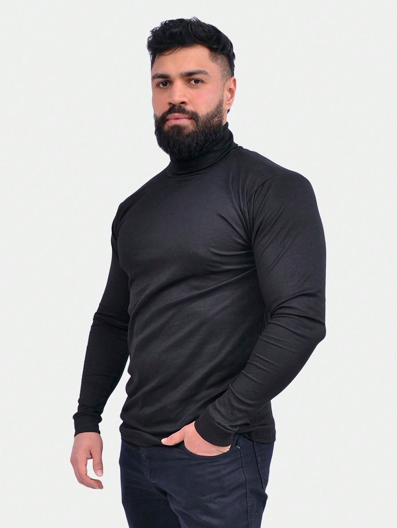 Suéter Masculino Canelada Ribana Gola Alta