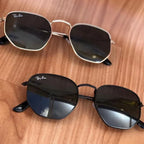 Óculos de Sol Hexagonal Unissex com Proteção UV 400 + Case em Couro Sintético